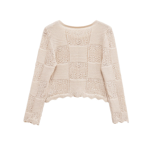Damen Strickjacke mit filigranem Lochmuster und dekorativen Knöpfen EB