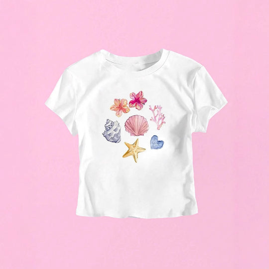Damen Crop-T-Shirt mit maritimem Motiv EB
