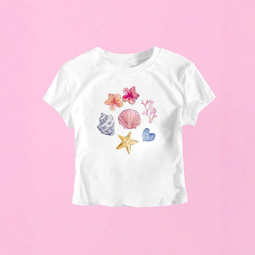 Damen Crop-T-Shirt mit maritimem Motiv EB