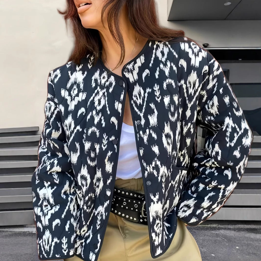 Damen Modische Übergangsjacke mit animalischem Muster und lässiger Passform EB
