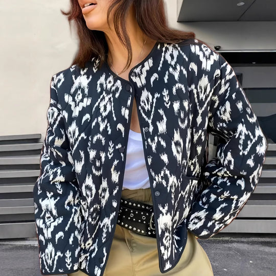 Damen Modische Übergangsjacke mit animalischem Muster und lässiger Passform EB