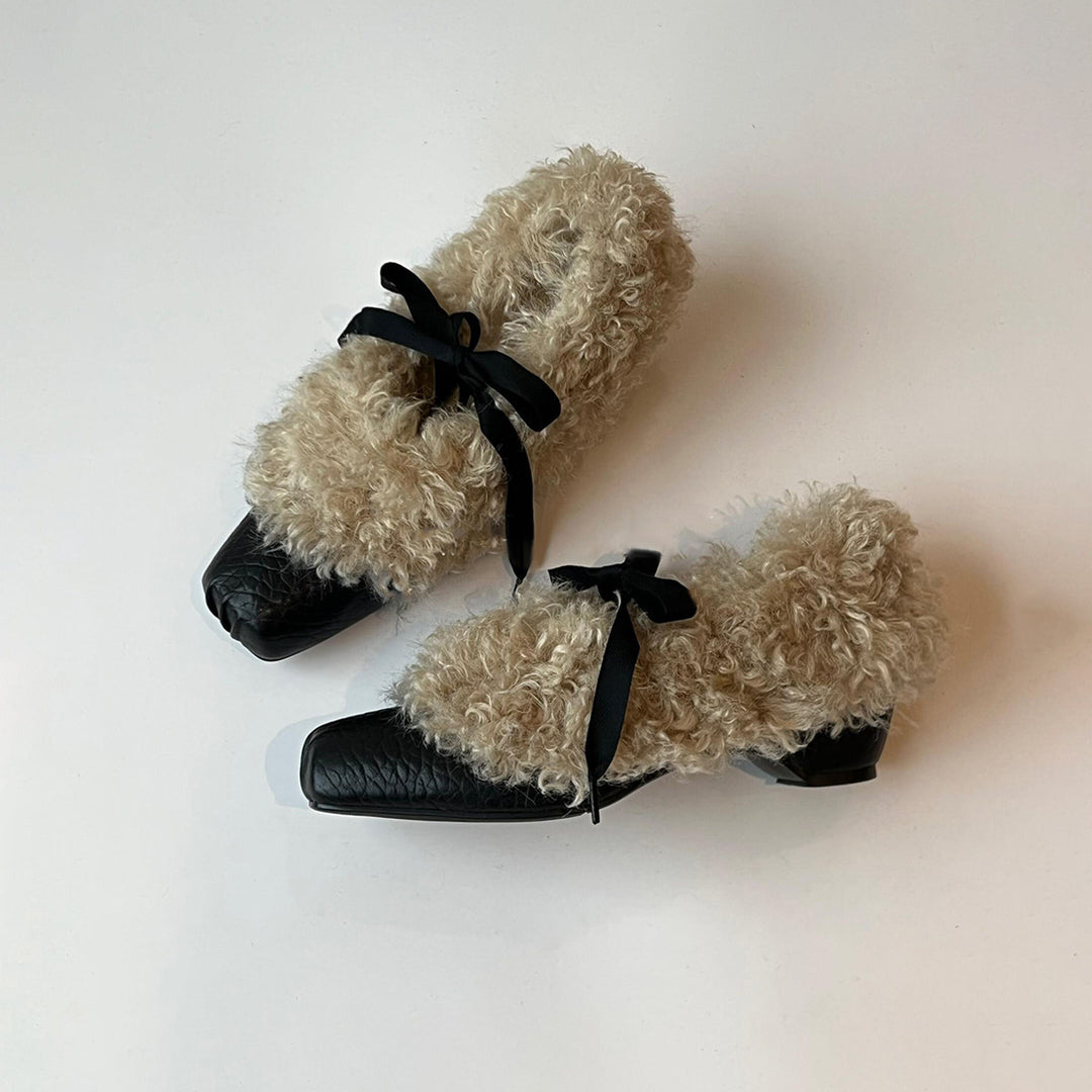 Damen Mokassins mit flauschigem Kunstfell und elegantem Riemen EB