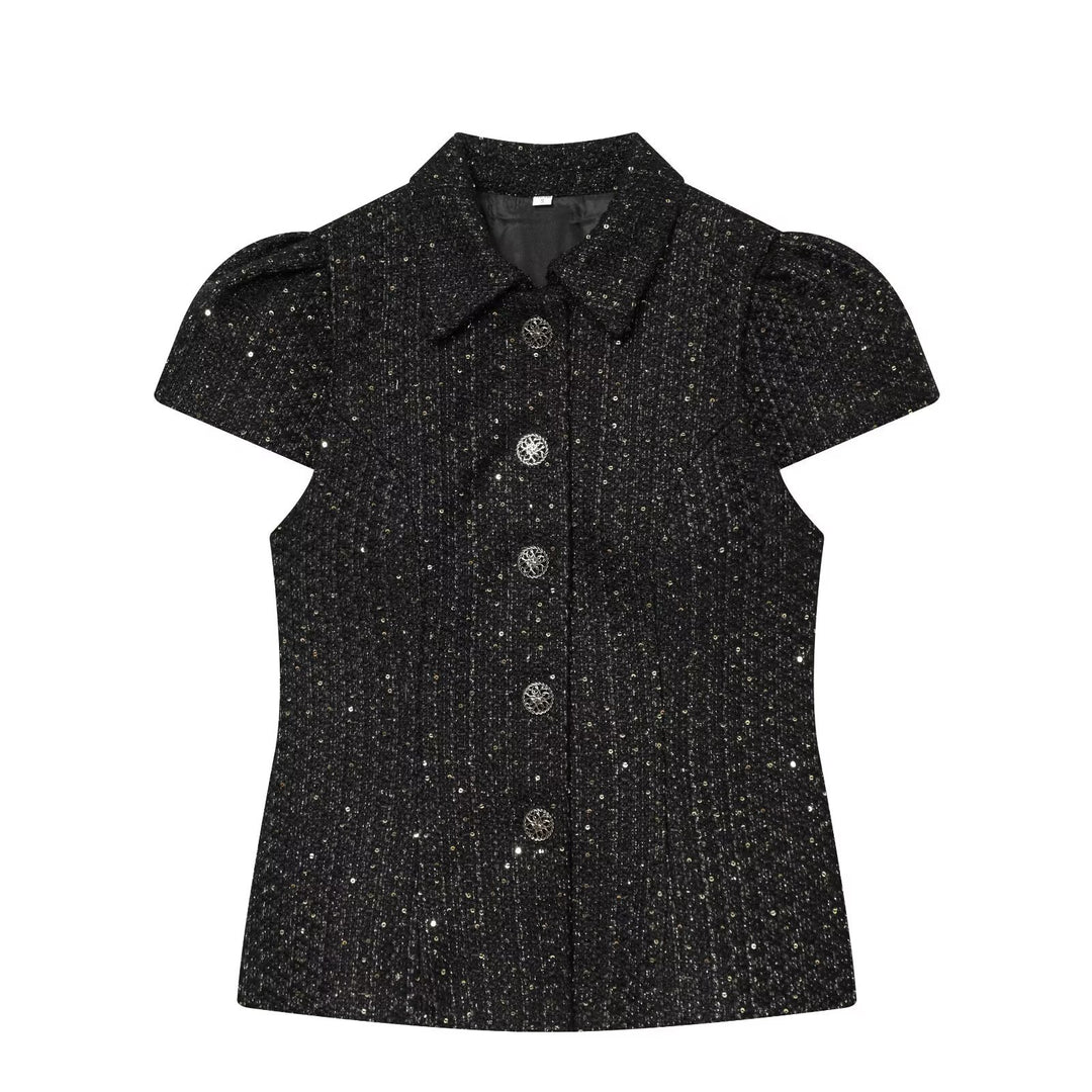 Damen modische Bluse im Tweed-Stil EB