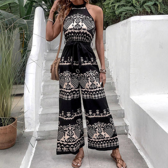 Damen Jumpsuit mit elegantem Halterdesign und stilvollen Musterdetails EB