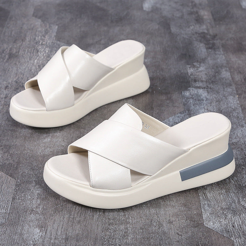 Damen Wedge-Pantoletten mit minimalistischer Querriemen und komfortabler Sohle EB