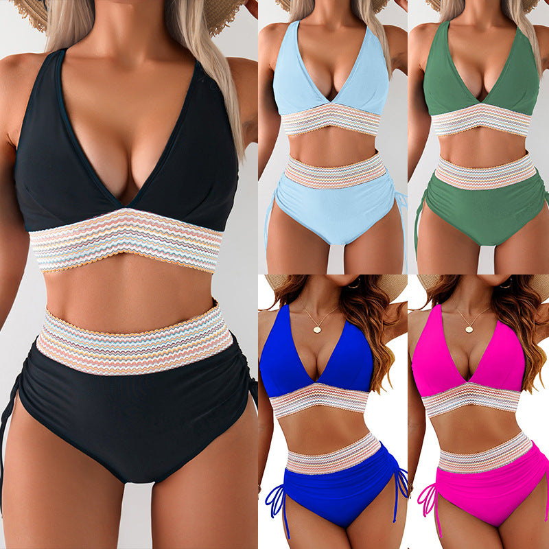Damen Bikini-Set mit doppeltem Oberteil und verstellbaren Ruffy-Bindungen EB
