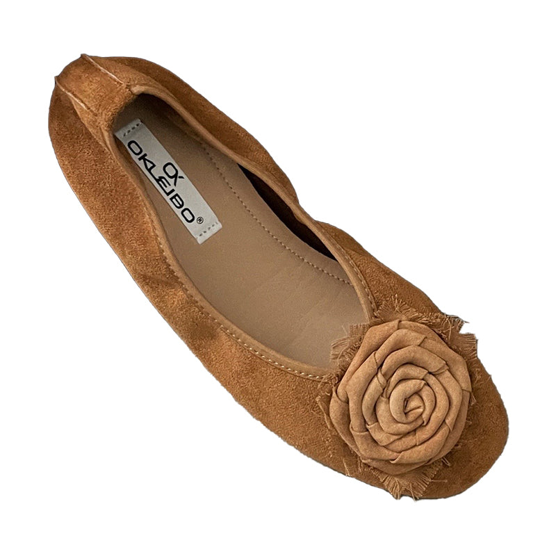 Damen Ballerinas mit zierlicher Blumenapplikation und weichem Veloursleder EB