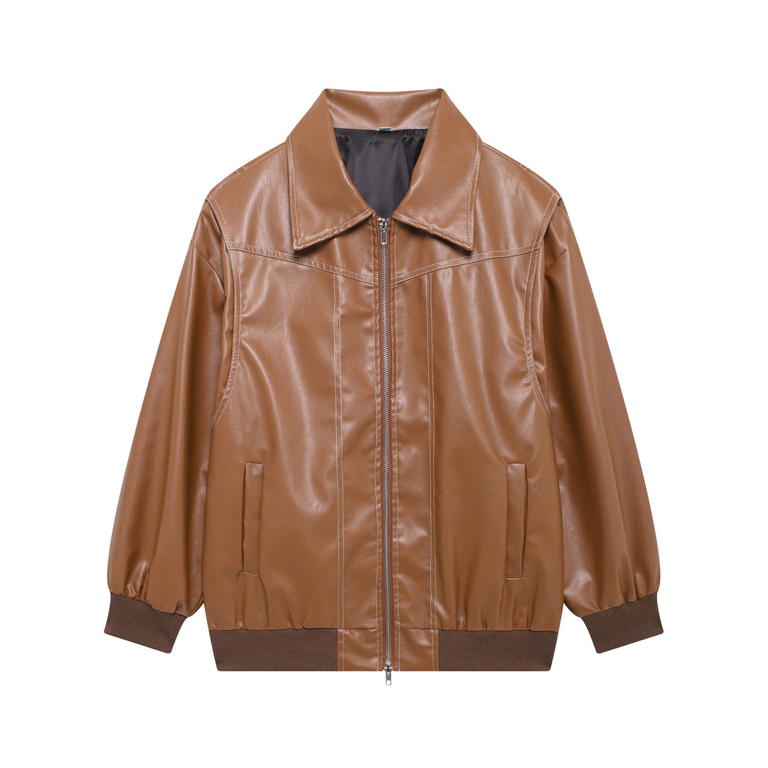 Damen Kunstlederjacke mit elastischen Bündchen und hochschließendem Kragen EB