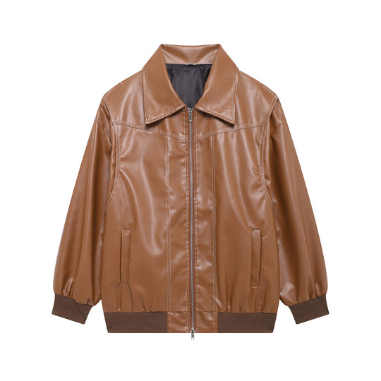 Damen Kunstlederjacke mit elastischen Bündchen und hochschließendem Kragen EB