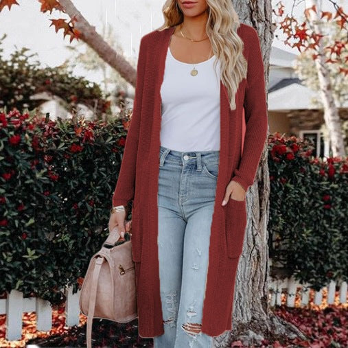 Damen lässiger Strickmantel mit offenen Fronten und praktischen Taschen EB