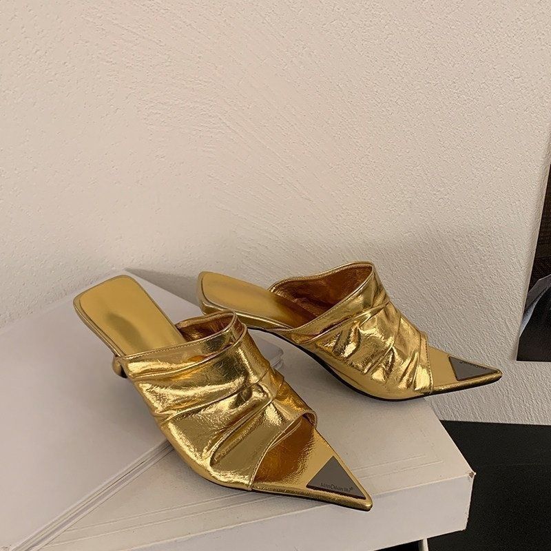 Damen offene Mules mit elegantem Rüschendesign EB