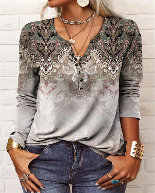 Damen langärmliges Casual-Shirt mit verspieltem Muster EB