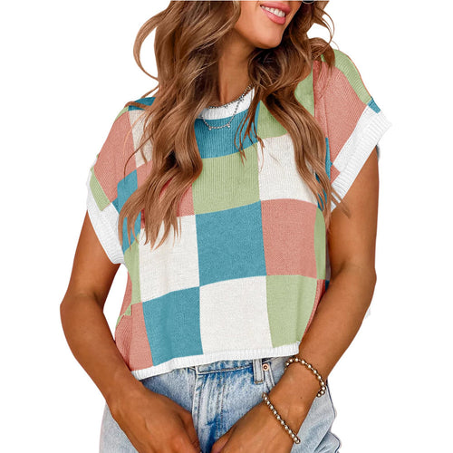 Damen lässiges gestreiftes Strickoberteil mit kurzem Schnitt EB