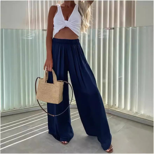 Damen Elegante weite Sommerhose mit elastischem Bund und fließendem Schnitt EB