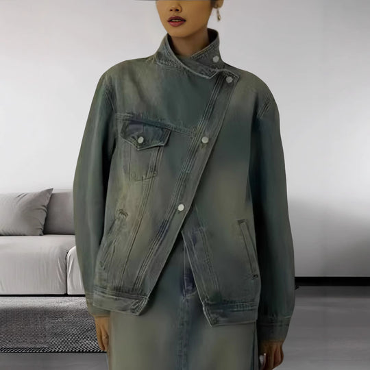 Damen modische Jeansjacke mit asymmetrischem Schnitt EB