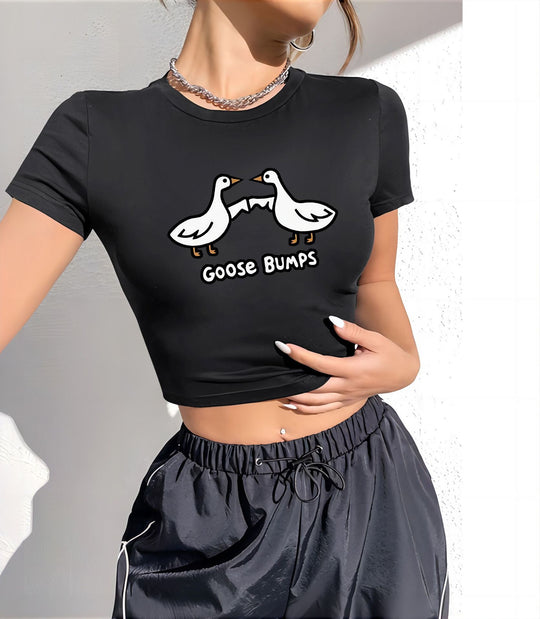 Damen Crop-T-Shirt mit modernem Grafiken-Aufdruck EB