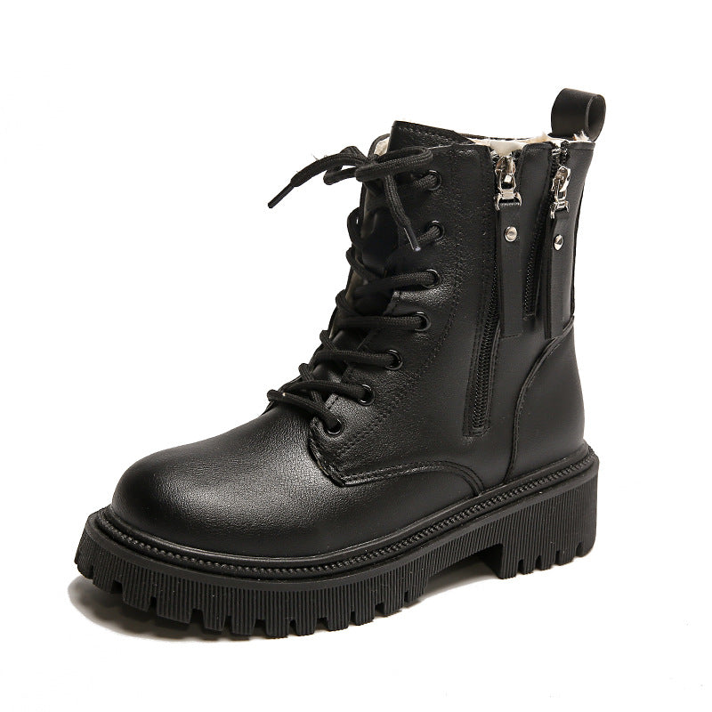 Damen nan knöchelhohe Schnürstiefelette mit doppeltem Seitenreißverschluss robuster Profilsohle und warmem Innenfutter EB