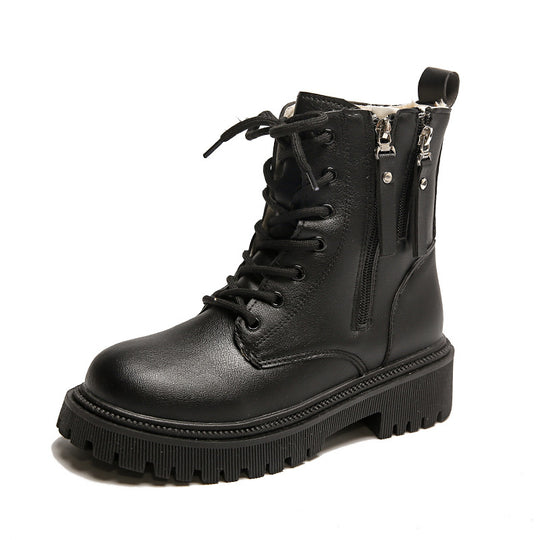 Damen nan knöchelhohe Schnürstiefelette mit doppeltem Seitenreißverschluss robuster Profilsohle und warmem Innenfutter EB