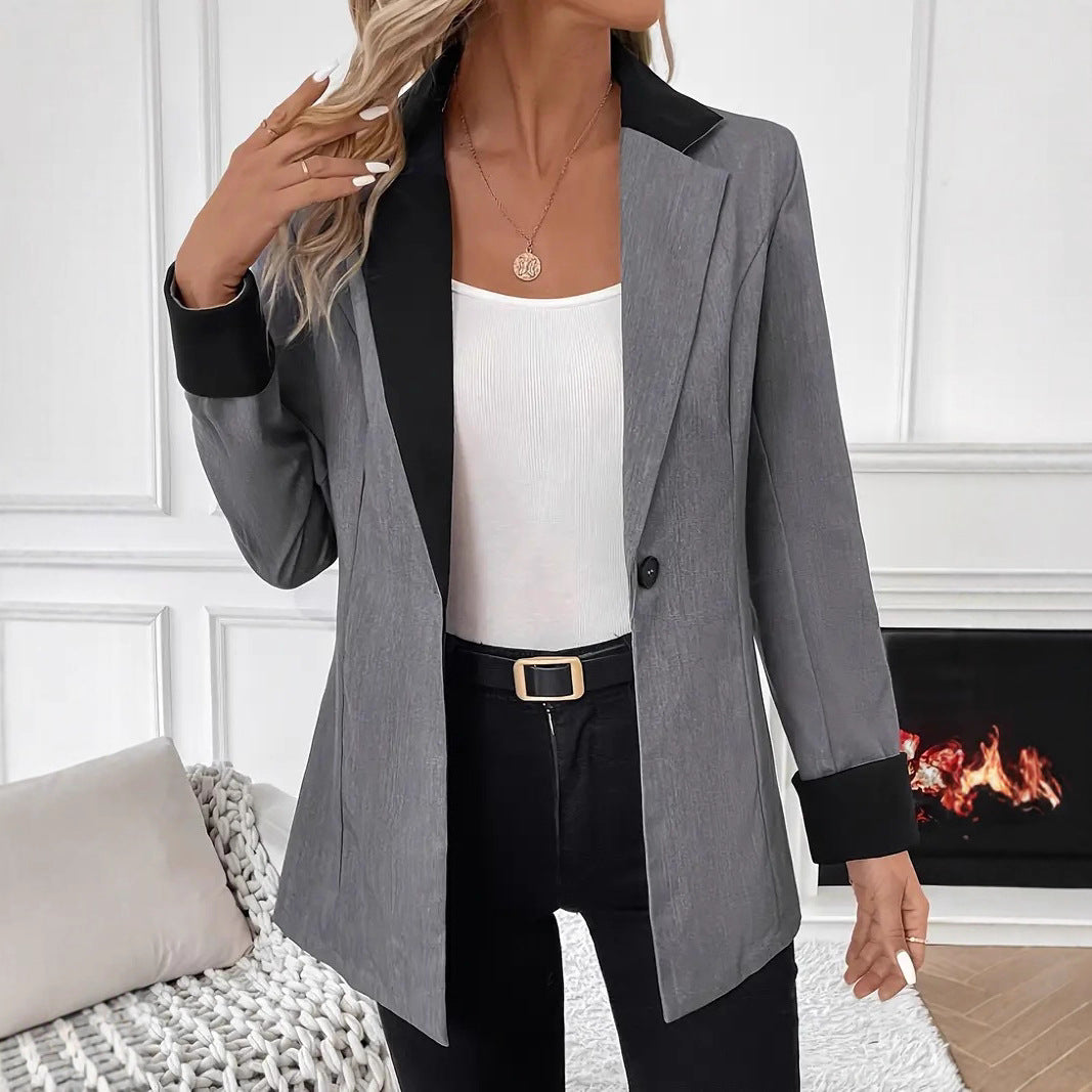 Damen Blazer mit eleganter Satin-Oberfläche und kontrastierenden Besätzen EB
