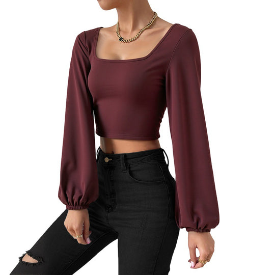 Damen formgebendes Cropped-Top mit quadratischem Ausschnitt und Ballonärmeln Eichborn Berlin