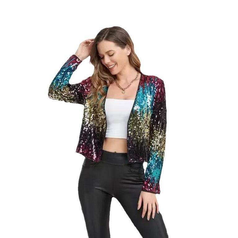 Damen Glitzernde Paillettenjacke mit modischem Schnitt EB