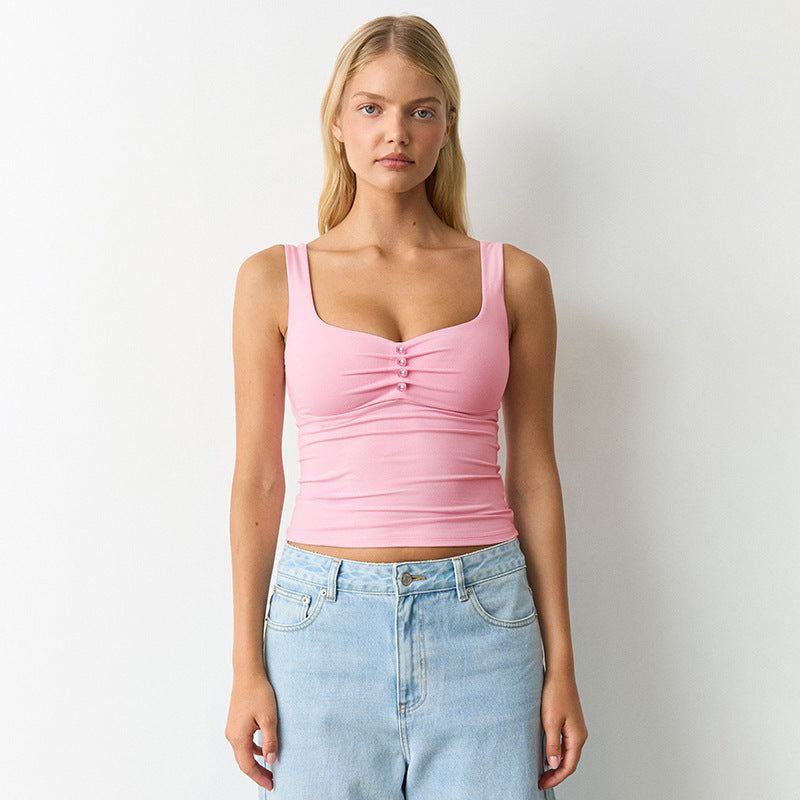 Damen modisches Bustier-Oberteil mit dekorativen Knopfdetails EB