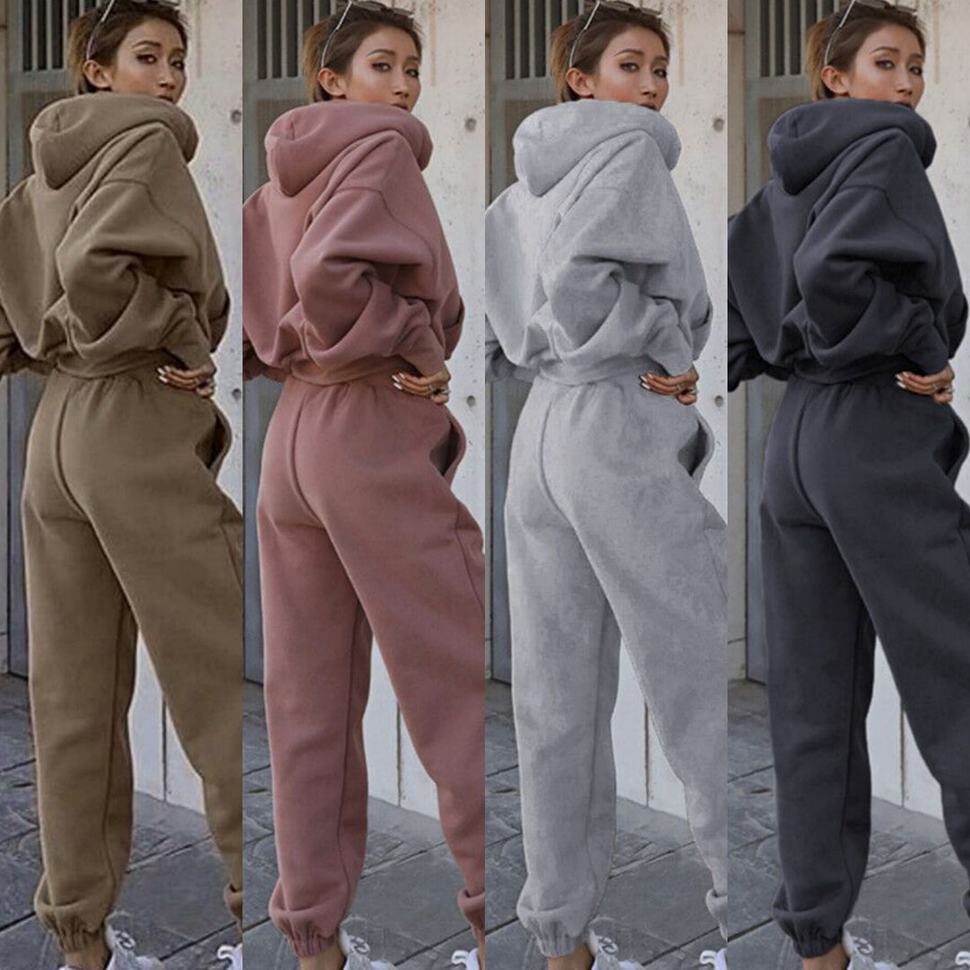 Damen nan oversized Freizeitanzug mit Kapuze und hoher Taille EB