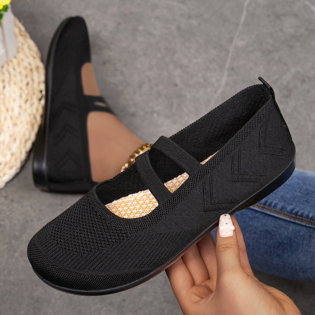 Damen bequeme Ballerinas mit elastischen Riemen und atmungsaktiver Mesh-Oberfläche EB