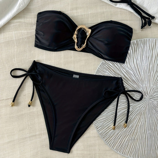 Damen Bandeau-Bikini mit eleganter goldener Schnalle EB