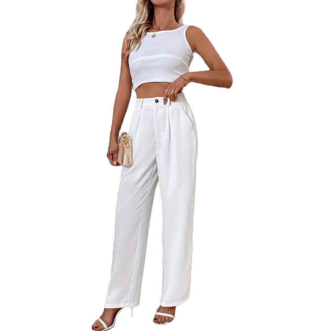 Damen weite Culotte-Hose mit elegantem Hochbund und plissierten Details EB