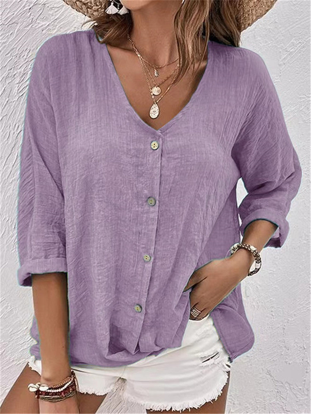 Damen lässige Bluse mit Knopfdetail und weitem Schnitt EB