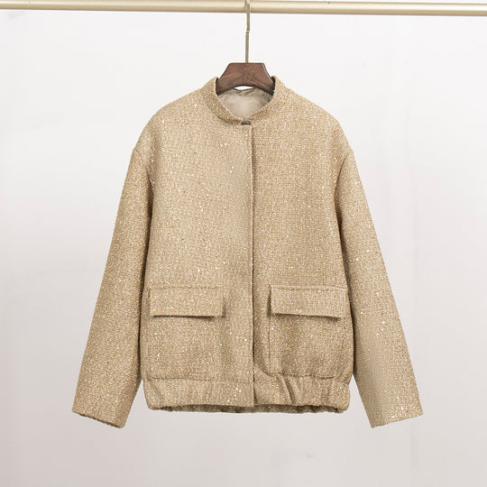 Damen Glitzerjacke mit praktischen Taschen und elastischem Saum EB