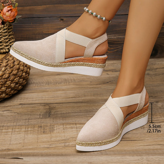 Damen nan Velours-Slingback-Keil mit spitzer Vorderkappe, geflochtenem Juteband und dämpfender Laufsohle EB