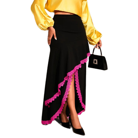 Damen eleganter Maxirock mit floralen Spitzenakzenten EB