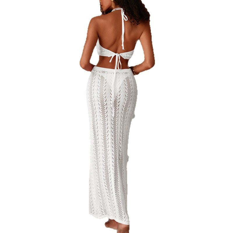 Damen Häkel-Bikini-Set mit langem Rock und verstellbaren Trägern EB