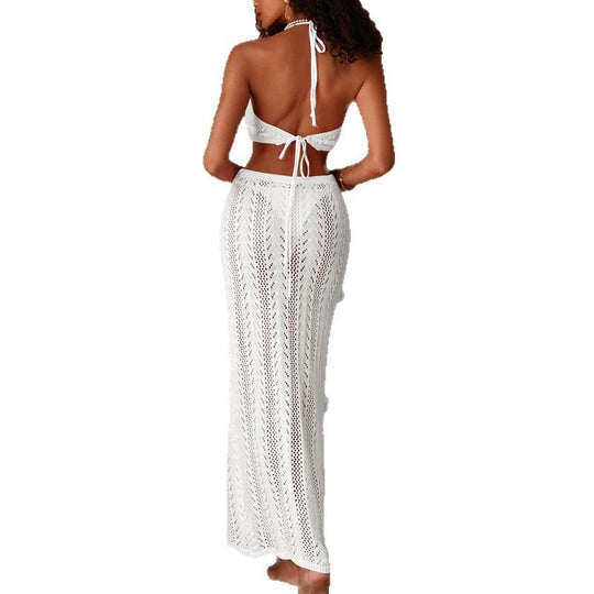 Damen Häkel-Bikini-Set mit langem Rock und verstellbaren Trägern EB