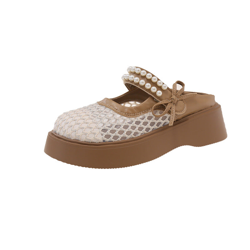 Damen Komfortable und elegante Mules mit Perlverzierung und atmungsaktivem Obermaterial EB