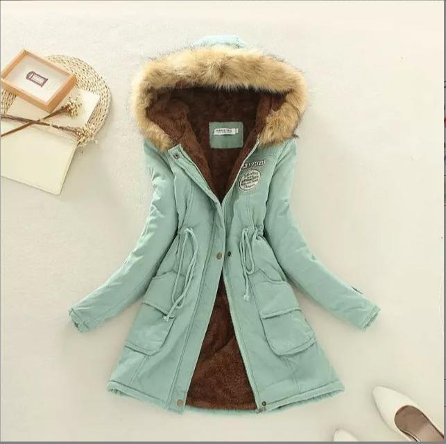 Damen taillierter Winterparka mit Teddyfutter Kunstfellkapuze und Tunnelzug EB