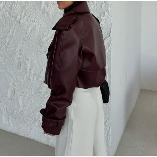 Damen modische Bikerjacke im Oversized-Stil mit Volumenärmeln EB