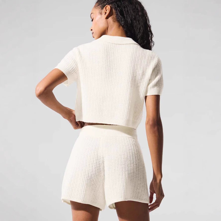 Damen Kurzarm Poloshirt und Shorts Set EB