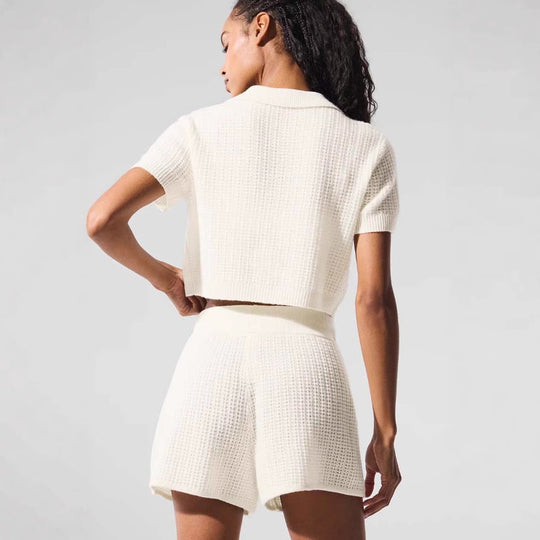 Damen Kurzarm Poloshirt und Shorts Set EB