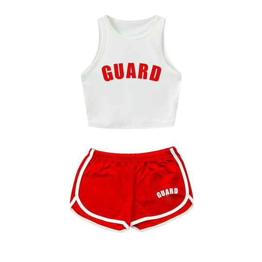 Damen Sportliches Zweiteiler Set mit cropped Tanktop und Shorts EB