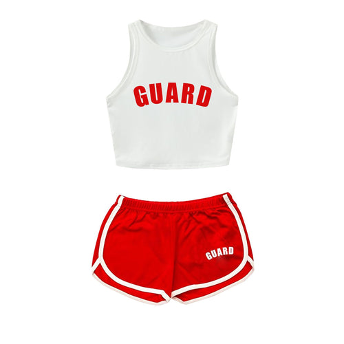 Damen Sportliches Zweiteiler Set mit cropped Tanktop und Shorts EB