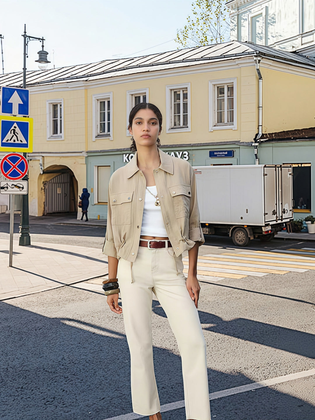 Damen leichte Oversize-Jacke mit praktischen Taschen EB
