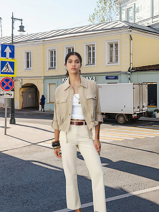 Damen leichte Oversize-Jacke mit praktischen Taschen EB