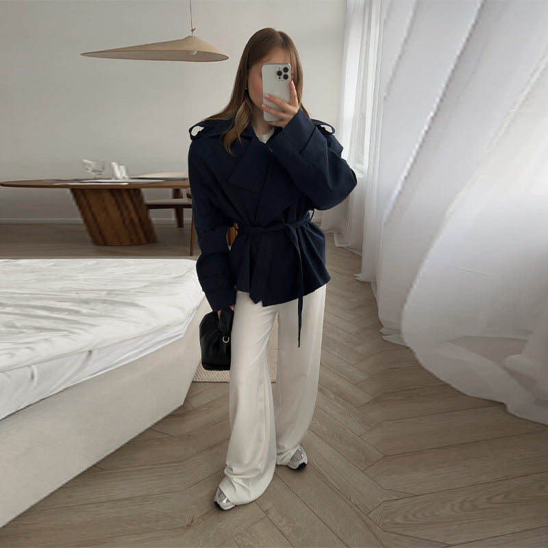 Damen Elegante oversized Trenchjacke mit Gürtel und strukturierten Ärmeln EB