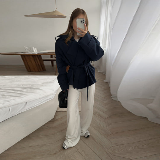 Damen Elegante oversized Trenchjacke mit Gürtel und strukturierten Ärmeln EB