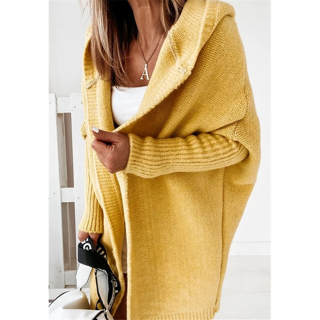 Damen Oversized Strickcardigan mit Kapuze und strukturiertem Design EB