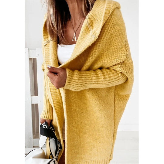 Damen Oversized Strickcardigan mit Kapuze und strukturiertem Design EB