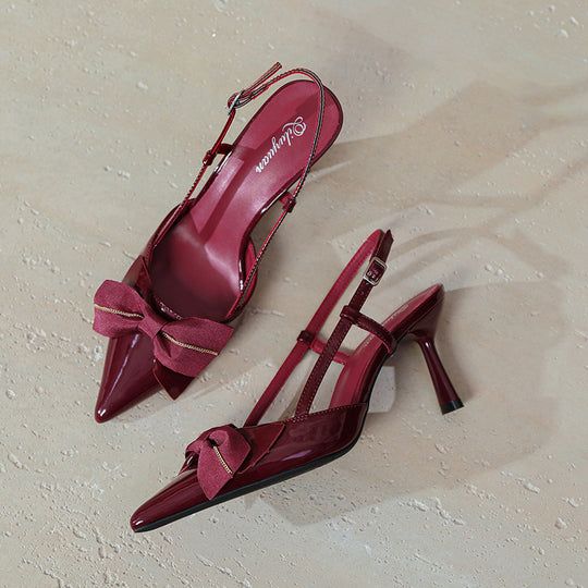 Damen Slingback-Pumps mit dekorativem Schleifen-Detail und spitzem Absatz EB